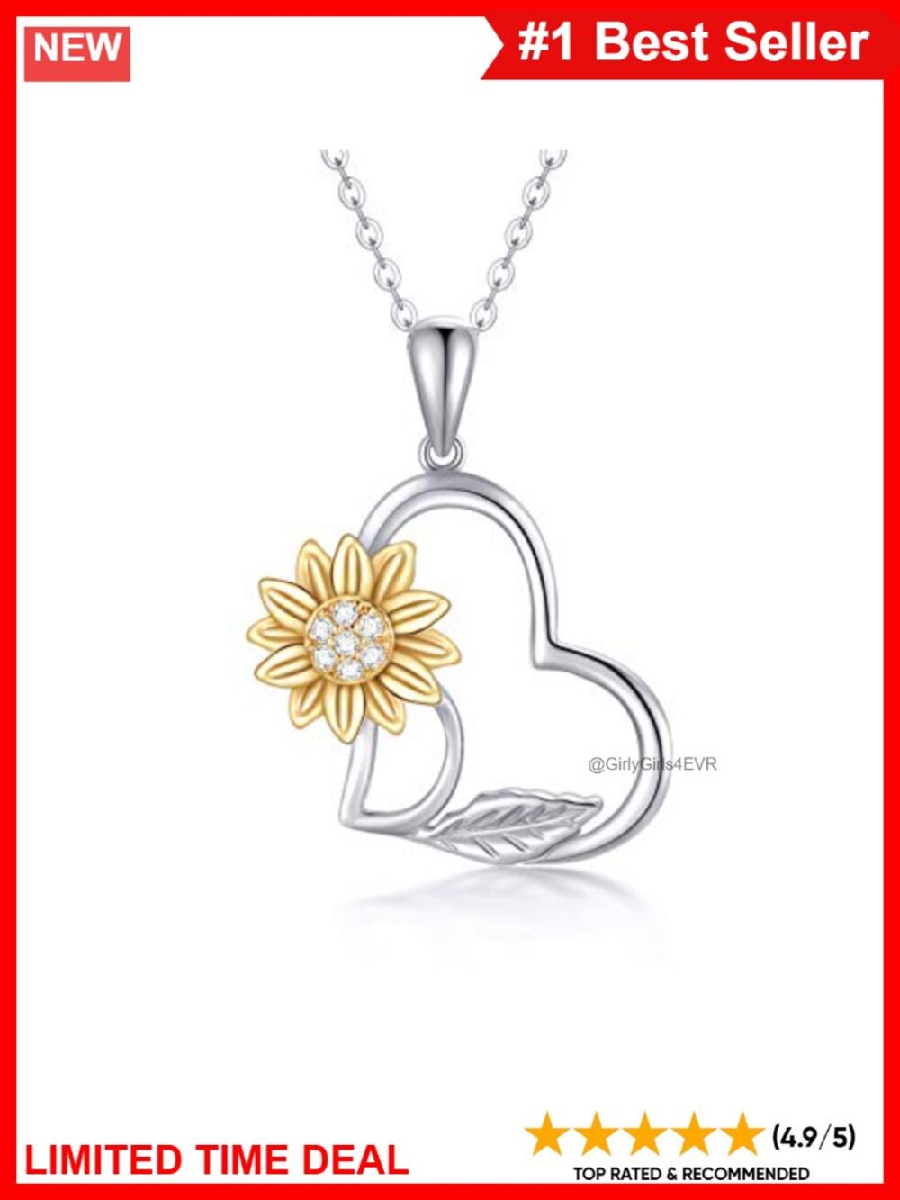 14k Gold Sunflower Heart Necklace Real Gold Love Jewelry Gift